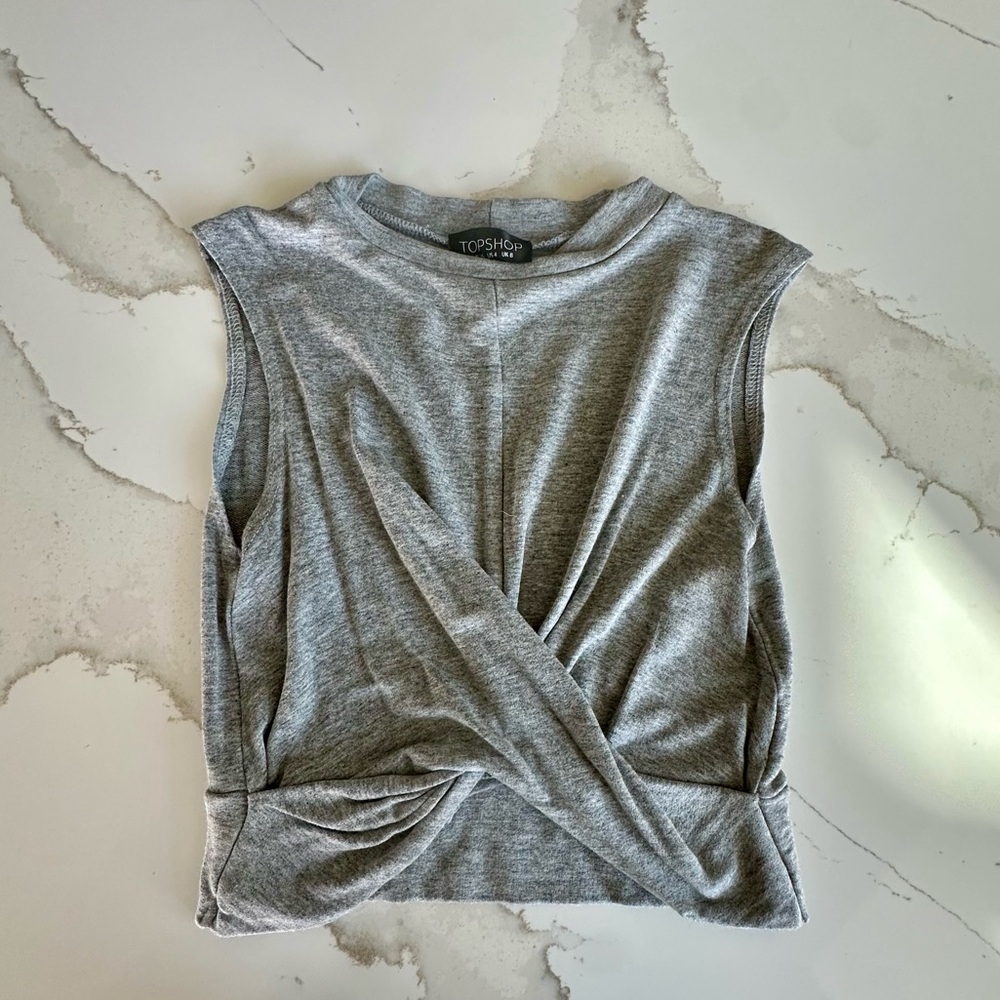 Topshop Gray Sleeveless Twist Top SIZE 4